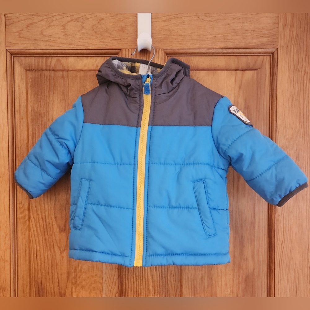 Carter's Little Ranger Blue Gray Yellow Fleece-Lined Winter Jacket/Coat - 12M